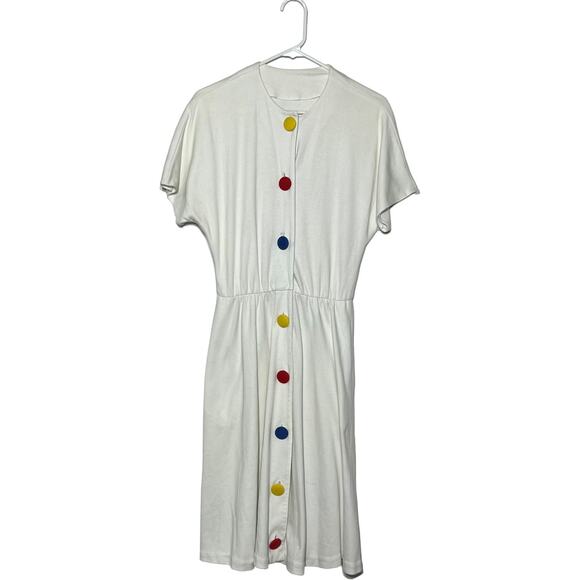 Vintage 90s White Cotton Dress with Rainbow Button Detail - Picture 7 of 14